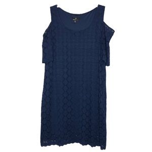 RONNI NICOLE - Navy Blue Lace Cold Shoulder Midi-length Sheath Dress - Size 18W